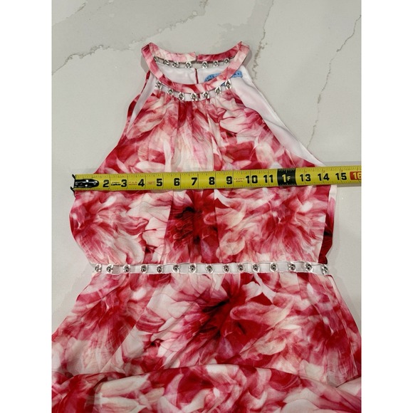 Antonio Melani Maxi Dress Womens 0 Pink Floral Silver Beaded Cut Out Waist Event - Picture 10 of 13